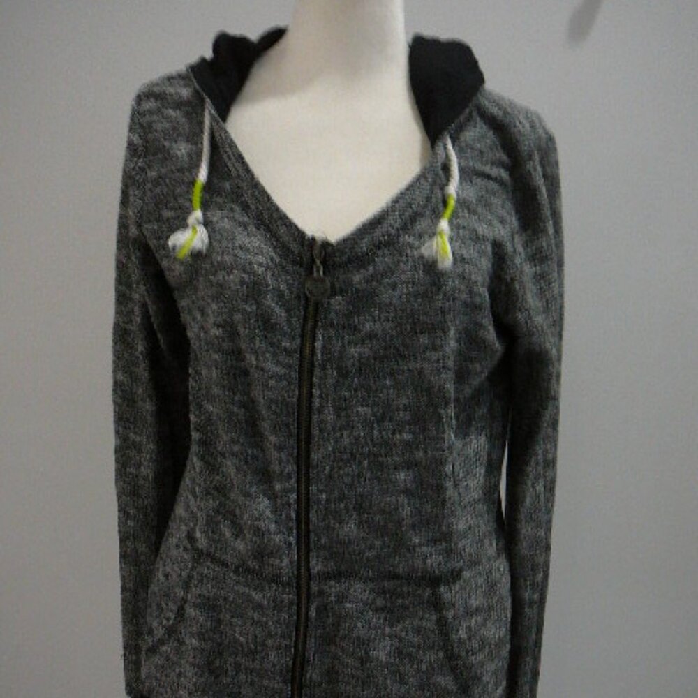 Roxy Heather Gray Full Zip Scoop Neck Hooded Long Sleeve Sweater Pockets-Size Lg